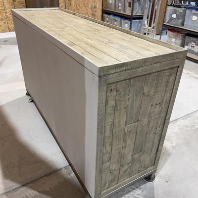 Sale Photo Thumbnail #199: Not used Excellent Condition. Jointed Corners. Wood with Metal Legs.  High quality! Please provider moving assistance and secure transportation and or packing materials for moving. Measures 64 x 19x 36. Retail Price $1,900.