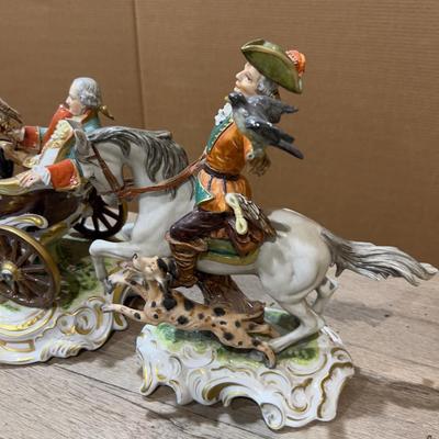 Sale Photo Thumbnail #243: ANTIQUE Collectible. Unter Weiss Bach Maker VTB. falcon, horses, carriage. Good Condition. Impressive Ceramics. Collectible! 