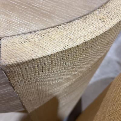 Sale Photo Thumbnail #262: Venon Round Night Stands with Drawers. Each one has water damage on the burlap. Moisture Damage - See photos. Designer. Please provider moving assistance and secure transportation and or packing materials for moving. Retail $2,160 EACH! 