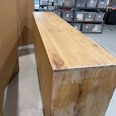 Sale Photo Thumbnail #313: Not used. Good quality and Condition. However there is water damage to the end and will need to be repaired on the finish only.! Please provider moving assistance and secure transportation and or packing materials for moving. Measures 95" X 20" X 36"  Ret