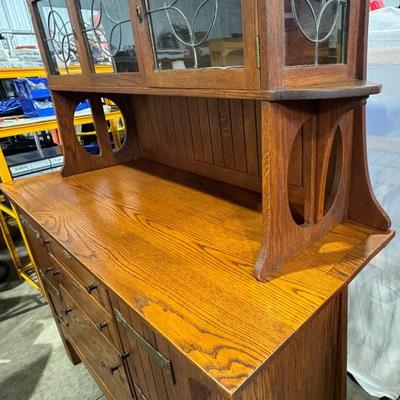 Sale Photo Thumbnail #248: Commissioned early 1900's. Commissioned by the owner of Poor Reds in El Dorado California ( home of the Gold Cadillac) This buffet was the original piece that held the drink ware for the Golden Cadillac 

Base dimensions 60" wide x 25" deep x 69" tall 
To