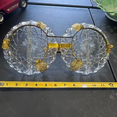 Sale Photo Thumbnail #661: Vintage Antique French Crystal Double Divided Vanity Trinket Dish