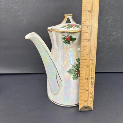 LOT 45: Vintage Ucagco Japan Holly and Berries Lusterware Christmas: Tea Pot, Teacups & More