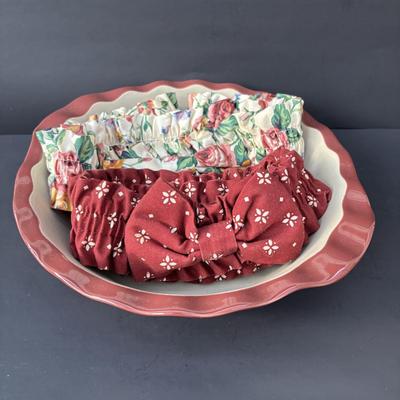 LOT 47: Longaberger Pink Pottery, Baskets, Soap Dish & Pamper Chef Stoneware Pie Dish