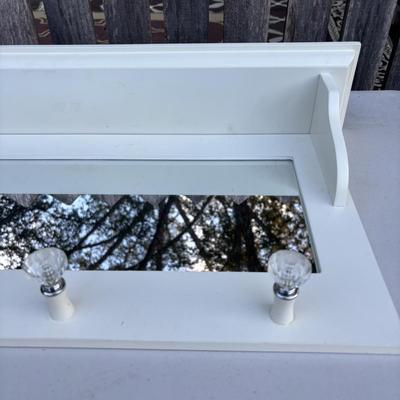 LOT 48: White Chest of Drawer, Mirrored Shelf w/Glass Pegs along with 2-Over the Door Hanging Clothes Racks