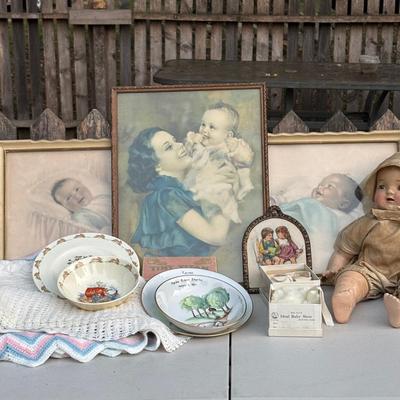 LOT 51: Vintage Baby - Composition Baby Hendren Doll, Royal Doulton Bunnykins Dishes & More