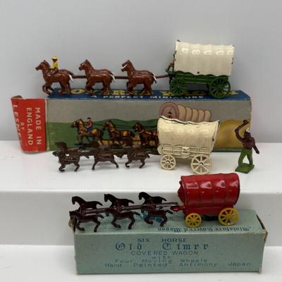 LOT 53: Lesney England Diecast Covered Wagon, Antimony Japan Old Timey Covered Wagon & More