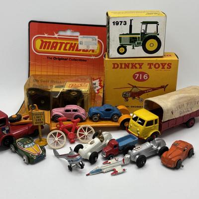 LOT 54: Dinky Toys Westland Sikorsky S.51 Helicopter, Budgie Toy England Low Loader, 1973 John Deere Tractor & More
