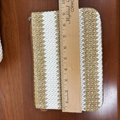 LOT 55: Thirty-One Jewel Crossbody Bag with Thirty-One Around Town Tote & Ruby Mini Bag in White Striped Straw