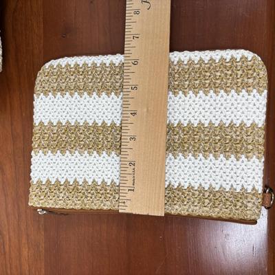 LOT 55: Thirty-One Jewel Crossbody Bag with Thirty-One Around Town Tote & Ruby Mini Bag in White Striped Straw