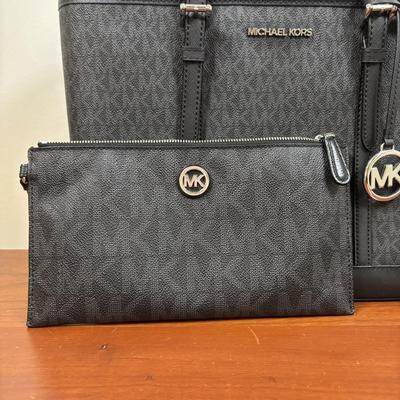 LOT 60: Michael Kors Jet Set Travel Signature Tote Bag & Monogram Wristlet