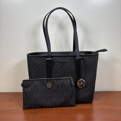 LOT 60: Michael Kors Jet Set Travel Signature Tote Bag & Monogram Wristlet