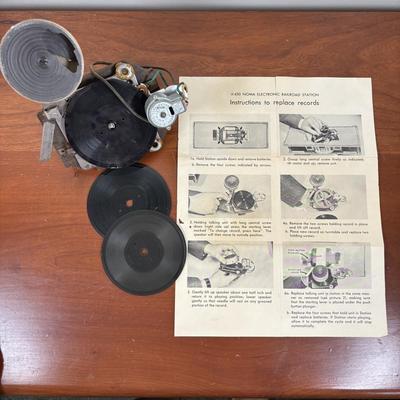 LOT 65: Lionel Train Accessories, Bottle Brush Trees, Noma Electronic Railroad Station Records and Record Player (for parts) & Toy...