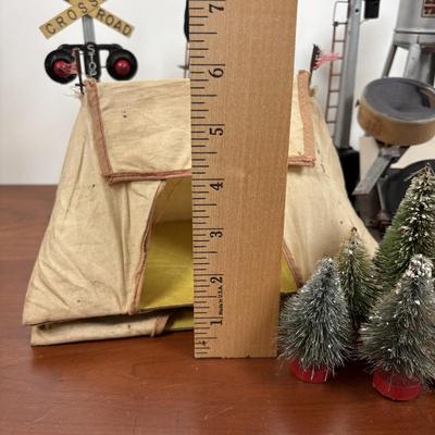 LOT 65: Lionel Train Accessories, Bottle Brush Trees, Noma Electronic Railroad Station Records and Record Player (for parts) & Toy...