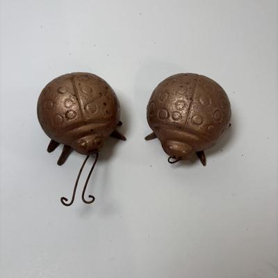 LOT 66: Cast Metal Dragon Fly. Lady Bugs, Butterfly and Forged Iron Hanging Hummingbird w/Bottom Hook
