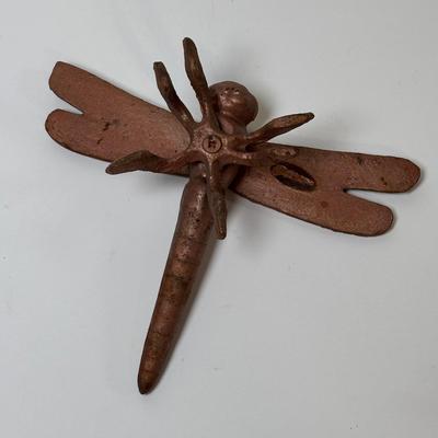 LOT 66: Cast Metal Dragon Fly. Lady Bugs, Butterfly and Forged Iron Hanging Hummingbird w/Bottom Hook