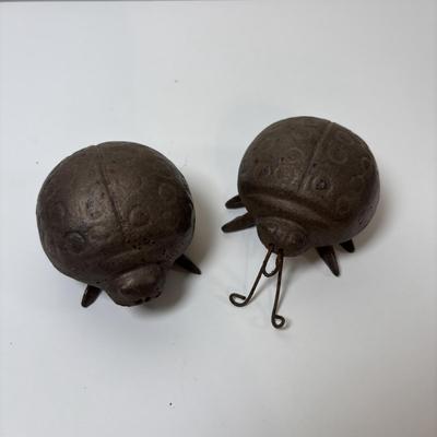 LOT 66: Cast Metal Dragon Fly. Lady Bugs, Butterfly and Forged Iron Hanging Hummingbird w/Bottom Hook