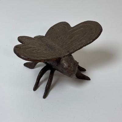 LOT 66: Cast Metal Dragon Fly. Lady Bugs, Butterfly and Forged Iron Hanging Hummingbird w/Bottom Hook