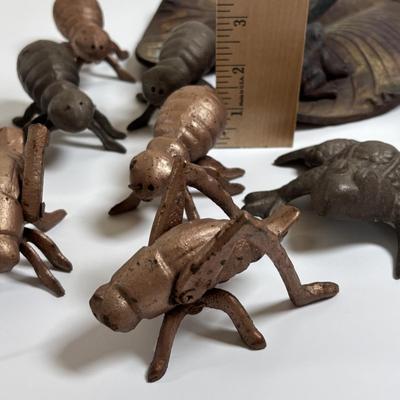 LOT 67: Cast Metal Ants, Frog, Grasshoppers & Lily Pad w/Frog Sundail