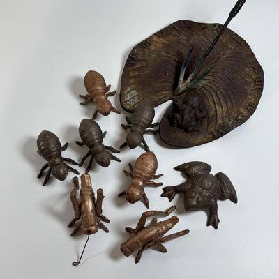 LOT 67: Cast Metal Ants, Frog, Grasshoppers & Lily Pad w/Frog Sundail