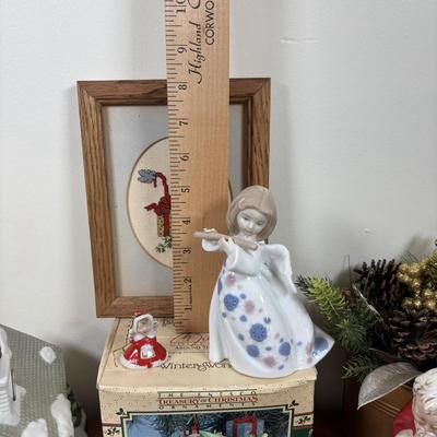 LOT 70: Party Lite Church & Nesting Cardinal, Cross-Stitch, Praying Santa, Enesco Ornament & More