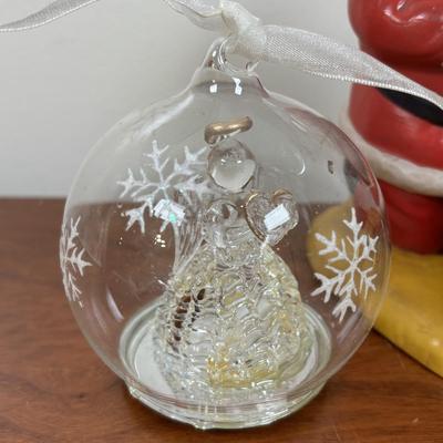 LOT 70: Party Lite Church & Nesting Cardinal, Cross-Stitch, Praying Santa, Enesco Ornament & More