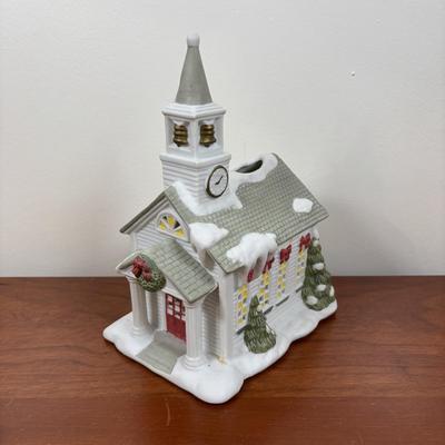 LOT 70: Party Lite Church & Nesting Cardinal, Cross-Stitch, Praying Santa, Enesco Ornament & More