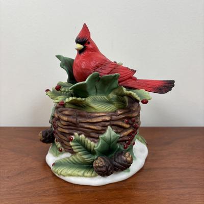 LOT 70: Party Lite Church & Nesting Cardinal, Cross-Stitch, Praying Santa, Enesco Ornament & More
