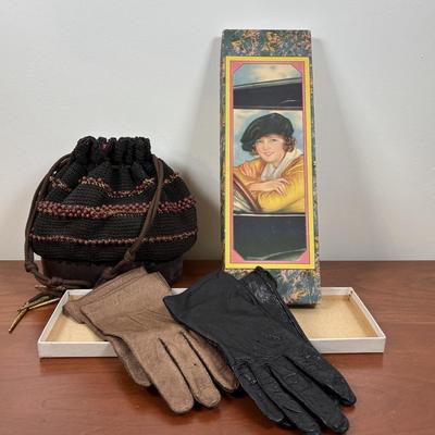 LOT 72: Ladies Collection of Perfumes, Pig Skin Gloves (1), Hobo Bag, Handmade Purses, Adrienne Vittadini Scarf & Home Decor