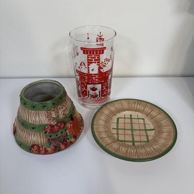 LOT 73: Porcelain Chef Pig & Assistant, Vintage Aprons & Cookbooks, Flatware, Cherry Wood Bowl & More