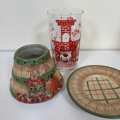 LOT 73: Porcelain Chef Pig & Assistant, Vintage Aprons & Cookbooks, Flatware, Cherry Wood Bowl & More