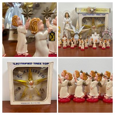 LOT 74: Vintage Angel Christmas& More: Germany Plastic Choir Figures (13), Angel Tree Toppers