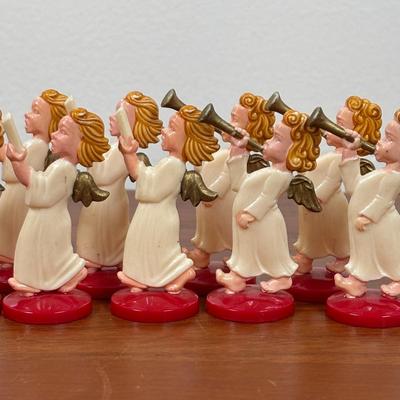 LOT 74: Vintage Angel Christmas& More: Germany Plastic Choir Figures (13), Angel Tree Toppers