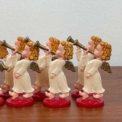 LOT 74: Vintage Angel Christmas& More: Germany Plastic Choir Figures (13), Angel Tree Toppers