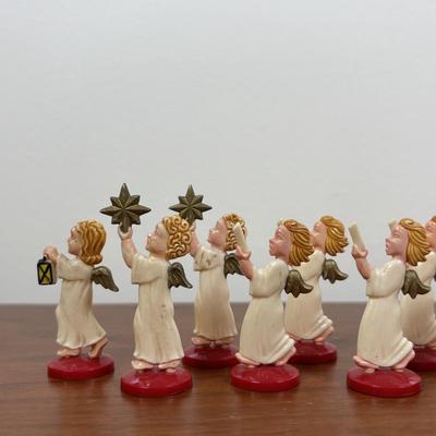 LOT 74: Vintage Angel Christmas& More: Germany Plastic Choir Figures (13), Angel Tree Toppers