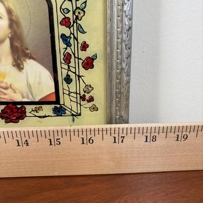 LOT 75: Religious Collection: His Promise Cross Stitch, "God Bless Our Home" Foil Art and Reverse Painted Wall Art & More