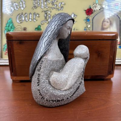 LOT 75: Religious Collection: His Promise Cross Stitch, "God Bless Our Home" Foil Art and Reverse Painted Wall Art & More