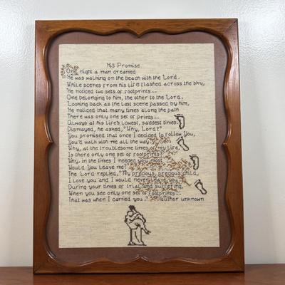 LOT 75: Religious Collection: His Promise Cross Stitch, "God Bless Our Home" Foil Art and Reverse Painted Wall Art & More