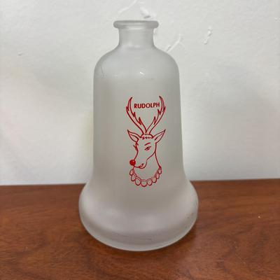 LOT 77: Stained Glass Rudolph, Holly Candle & Bell, Miniature Nativity Set, Wheaton Rudolph Bottle & More