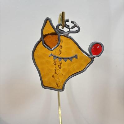 LOT 77: Stained Glass Rudolph, Holly Candle & Bell, Miniature Nativity Set, Wheaton Rudolph Bottle & More
