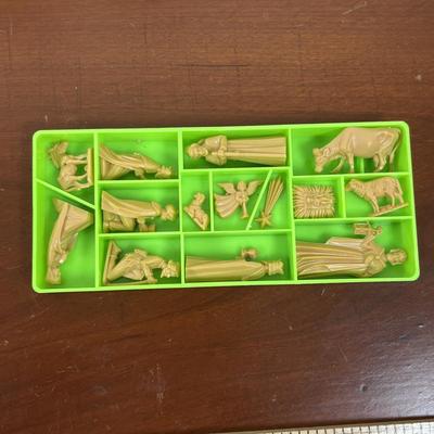 LOT 77: Stained Glass Rudolph, Holly Candle & Bell, Miniature Nativity Set, Wheaton Rudolph Bottle & More
