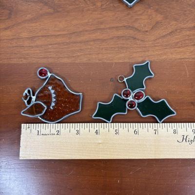LOT 77: Stained Glass Rudolph, Holly Candle & Bell, Miniature Nativity Set, Wheaton Rudolph Bottle & More