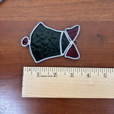 LOT 77: Stained Glass Rudolph, Holly Candle & Bell, Miniature Nativity Set, Wheaton Rudolph Bottle & More