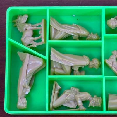 LOT 77: Stained Glass Rudolph, Holly Candle & Bell, Miniature Nativity Set, Wheaton Rudolph Bottle & More