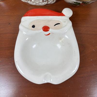 LOT 79: Vintage Ucagco Japan Holly and Berries Lusterware Christmas Creamer & Sugar, Santa Face Ashtray, Lenox, Berman & Anderson...