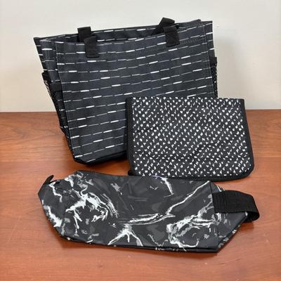 LOT 105: Thirty-One Lil' Go Geo Pop Purple Backpack, Black Beauty Pebble Clutch, Starlit Stripe Tote & More