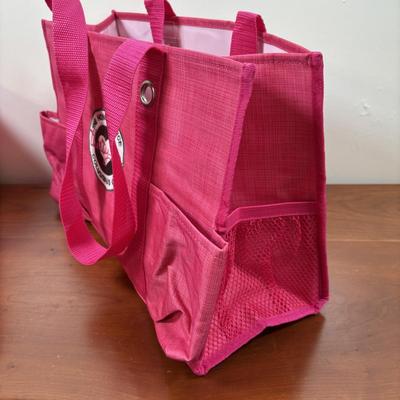 LOT 108: Thirty-One Monogrammed Utility Tote Bags, Cool Zip Snacker Bags & Signature Canvas Shine Bright Pillow Cover