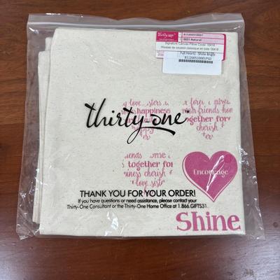LOT 108: Thirty-One Monogrammed Utility Tote Bags, Cool Zip Snacker Bags & Signature Canvas Shine Bright Pillow Cover