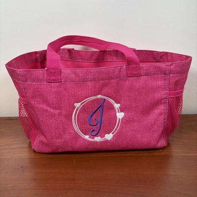 LOT 108: Thirty-One Monogrammed Utility Tote Bags, Cool Zip Snacker Bags & Signature Canvas Shine Bright Pillow Cover