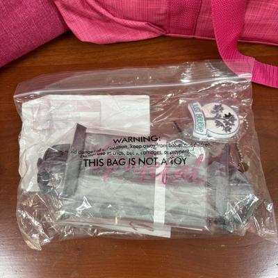 LOT 108: Thirty-One Monogrammed Utility Tote Bags, Cool Zip Snacker Bags & Signature Canvas Shine Bright Pillow Cover